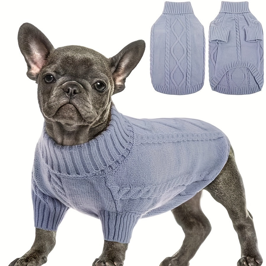 1pc Cozy Acrylic Turtleneck Dog Sweater - Twisted Knit Pullover for Small to Medium Breeds - Machine Washable Warm Pet Clothing for Chihuahuas, Bulldogs, Dachshunds, Pugs, Yorkshire Terriers - All Seasons