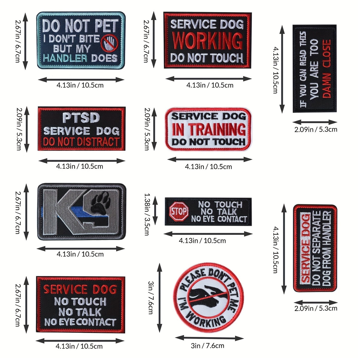 J.CARP 10pcs Service Dog Patches, Acrylic Embroidered Fastener Hook And Loop Patch for Dog Vest Harnesses Collar, Collars for Dogs