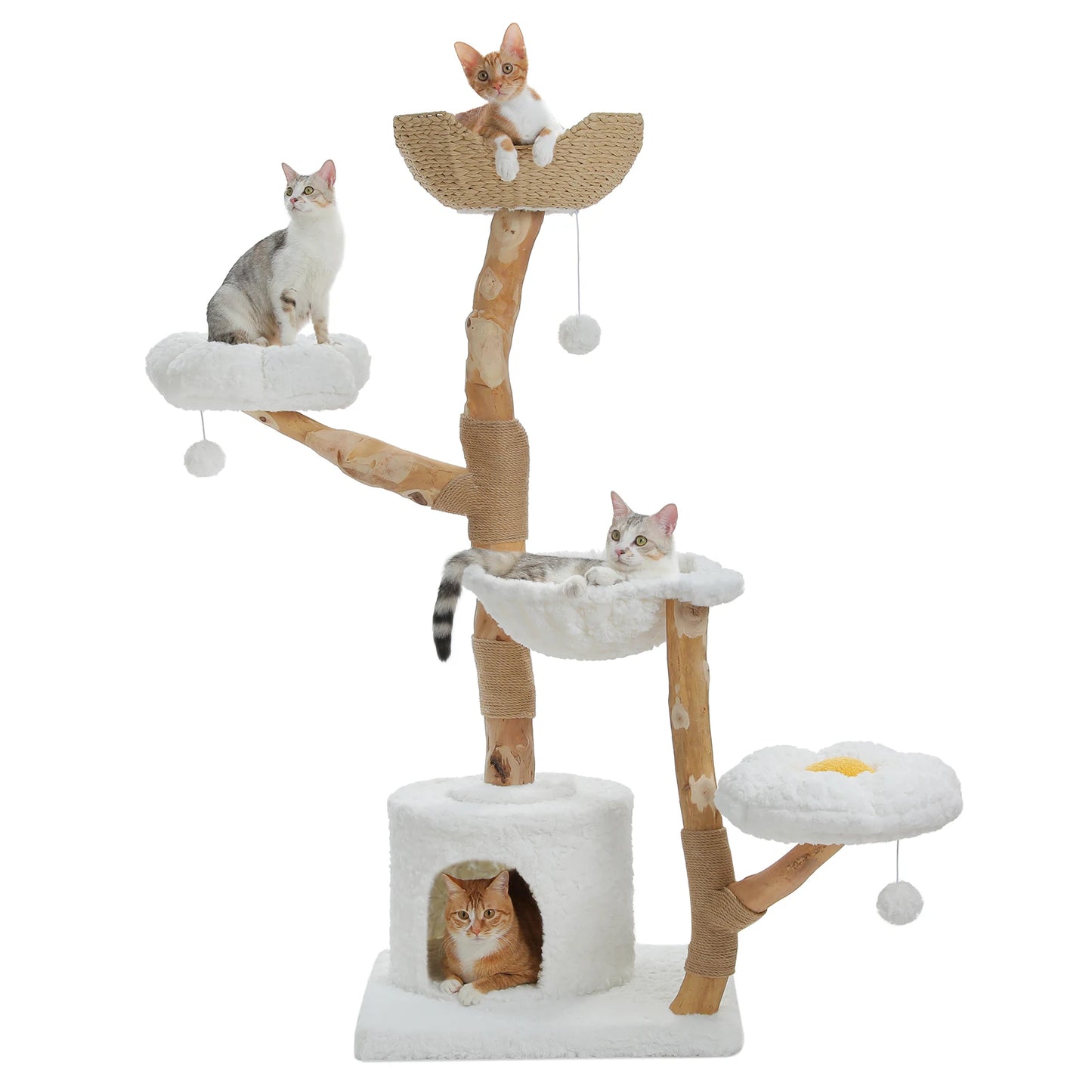 59" Cat Tree Modern Cat Tower with Spacious Cat Condo,Round Cozy Hammock,2 Flower Perches,Double Comfort Perfect for Indoor Cats