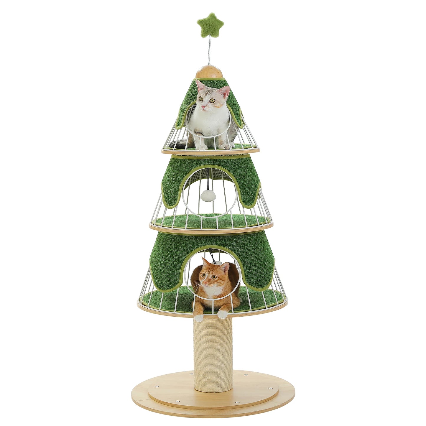 Christmas Cat Tree with 3 Cozy Condos, Sisal Scratching Post, Multi-Level Cat Tower, Cat House Bed for Indoor, Cat Furniture