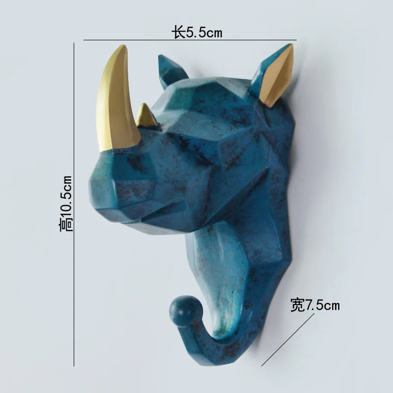 Animal Head Resin Key Hook Decor Holder Clothing Deer Elephant Unicorn Rhinoceros Racks Hook Coat Bag Hanger Cap Decor Home Wall