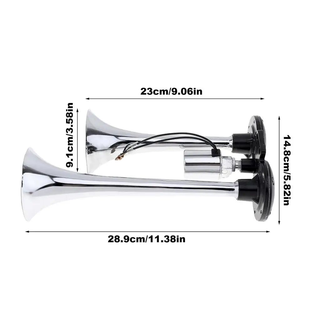 Semi Truck Air Horn Car Air Horn Dual Trumpet 150db Super Loud Motorcycle Train Horn Electric Impact Air Horn For Any 12/24v