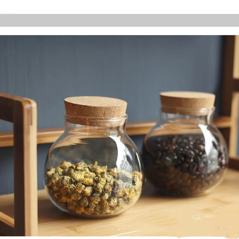 500ml/17 oz Clear Glass Bottles with Cork Stopper-Empty Refillable Round Food Flower Tea Candy Seasoning Storage Container Jars