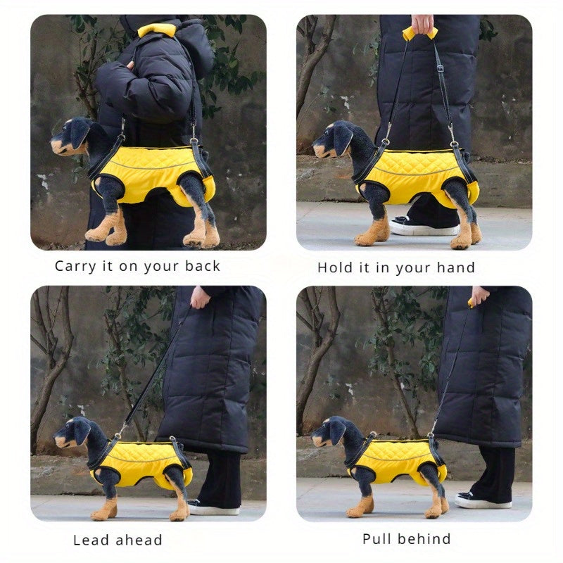 1pc Dog Lift Harness for Senior & Disabled Dogs - Adjustable Support Sling with Padded Legs, Yellow & Black Quilted Design, Pull/Carry/Lift Assistance for Mobility Support, Dog Walking Support | Quilted Dog Vest | Polyester D
