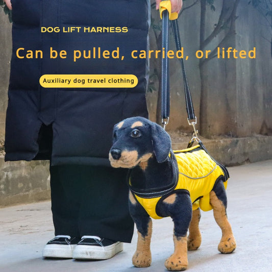 1pc Dog Lift Harness for Senior & Disabled Dogs - Adjustable Support Sling with Padded Legs, Yellow & Black Quilted Design, Pull/Carry/Lift Assistance for Mobility Support, Dog Walking Support | Quilted Dog Vest | Polyester D