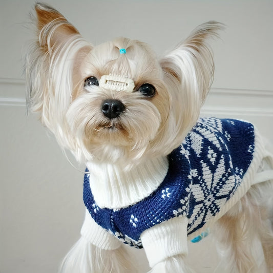Cozy Blue Snowflake Dog Sweater - Soft Acrylic Knit, All-Season Comfort for Small to Large Breeds, Machine Washable