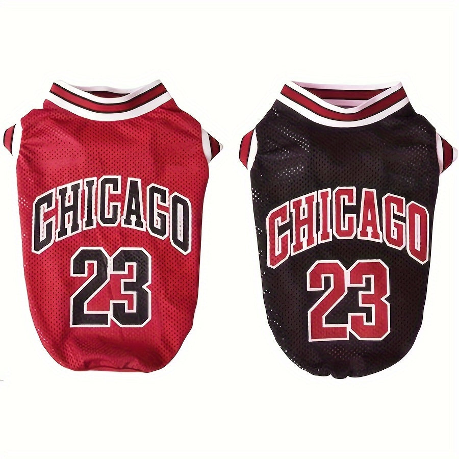 2pcs Chicago #23 Basketball Jersey Dog Vests - Breathable Mesh Pet Shirts for Small, Medium & Large Dogs - Red & White or Black & White Design - Perfect for Spring, Summer & Fall, Dog Jersey Outfit | Vibrant Pet Clothing | Co