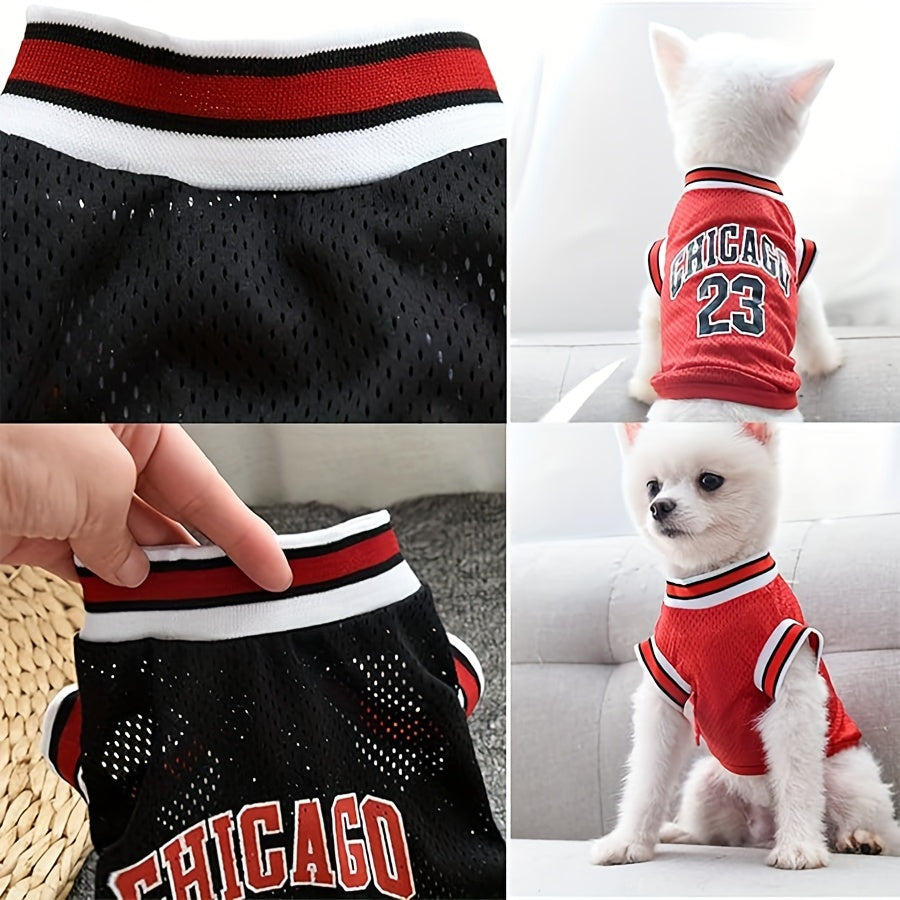 2pcs Chicago #23 Basketball Jersey Dog Vests - Breathable Mesh Pet Shirts for Small, Medium & Large Dogs - Red & White or Black & White Design - Perfect for Spring, Summer & Fall, Dog Jersey Outfit | Vibrant Pet Clothing | Co