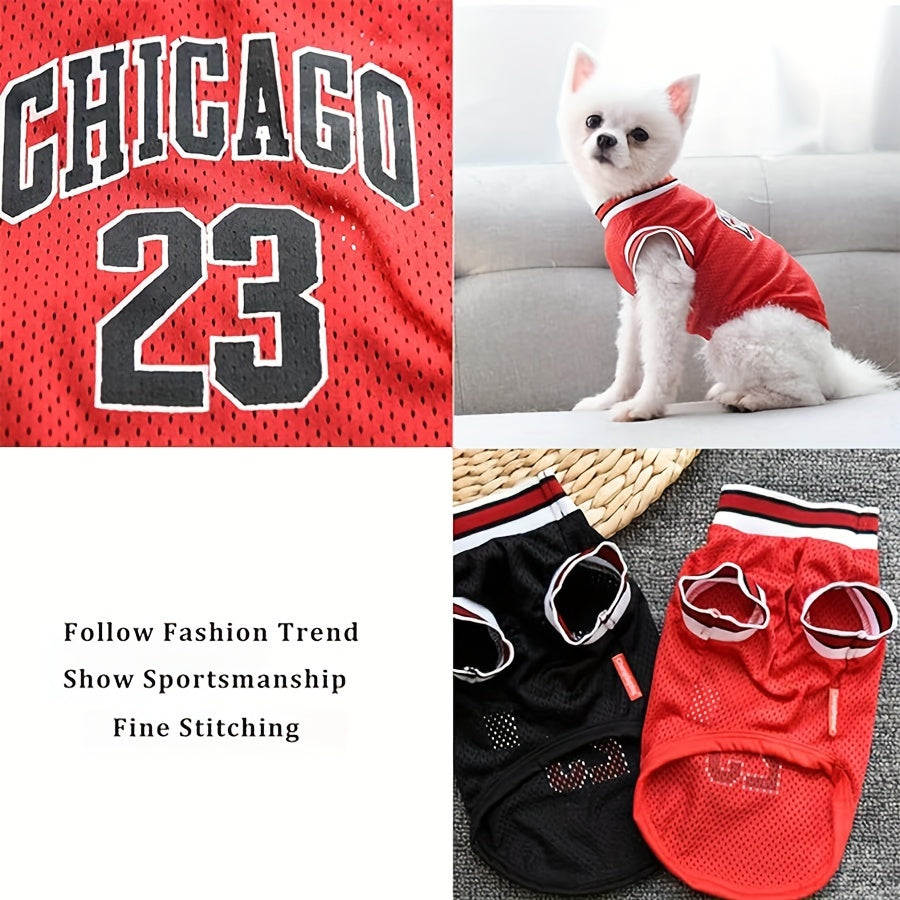 2pcs Chicago #23 Basketball Jersey Dog Vests - Breathable Mesh Pet Shirts for Small, Medium & Large Dogs - Red & White or Black & White Design - Perfect for Spring, Summer & Fall, Dog Jersey Outfit | Vibrant Pet Clothing | Co