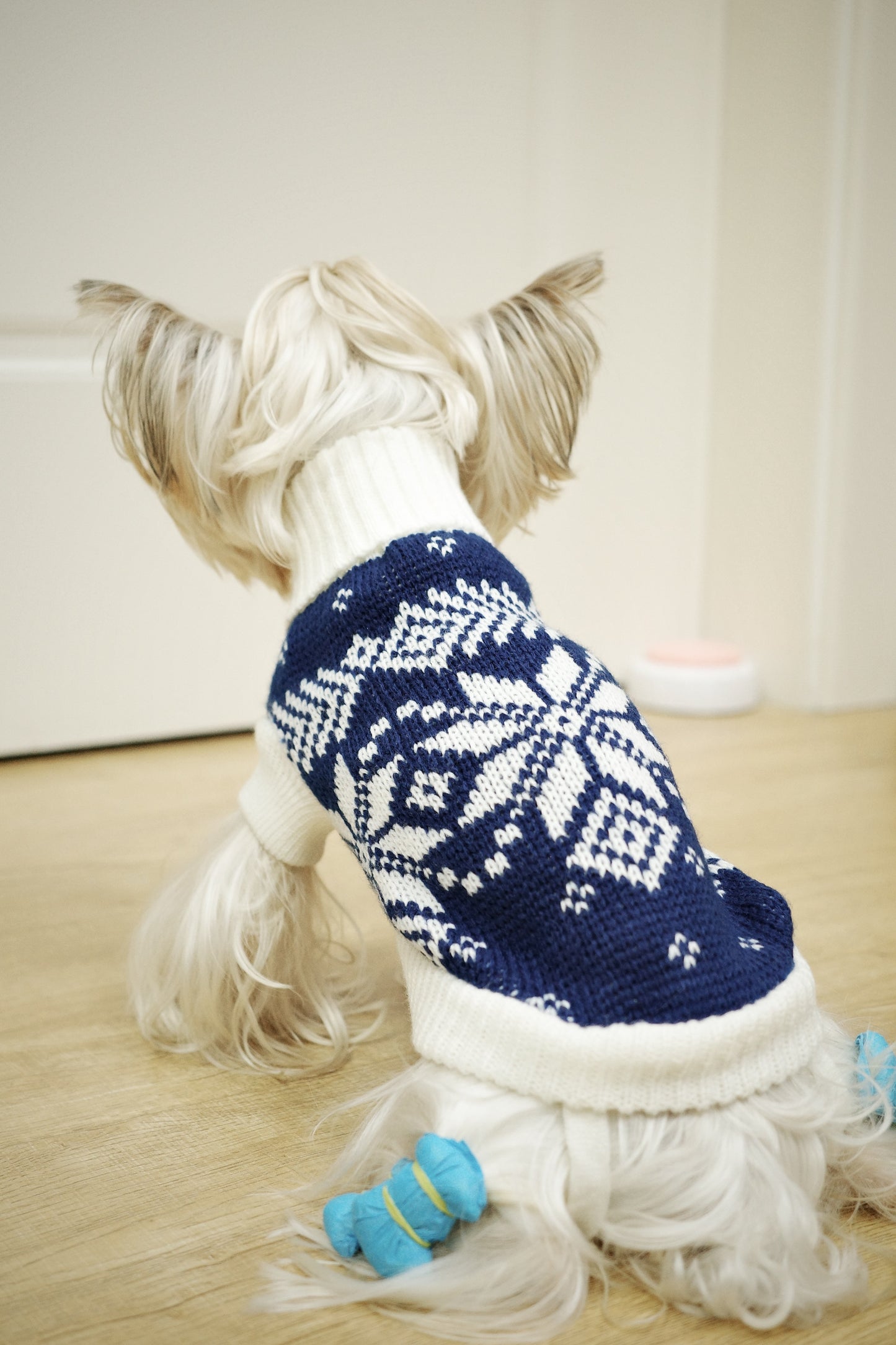 Cozy Blue Snowflake Dog Sweater - Soft Acrylic Knit, All-Season Comfort for Small to Large Breeds, Machine Washable