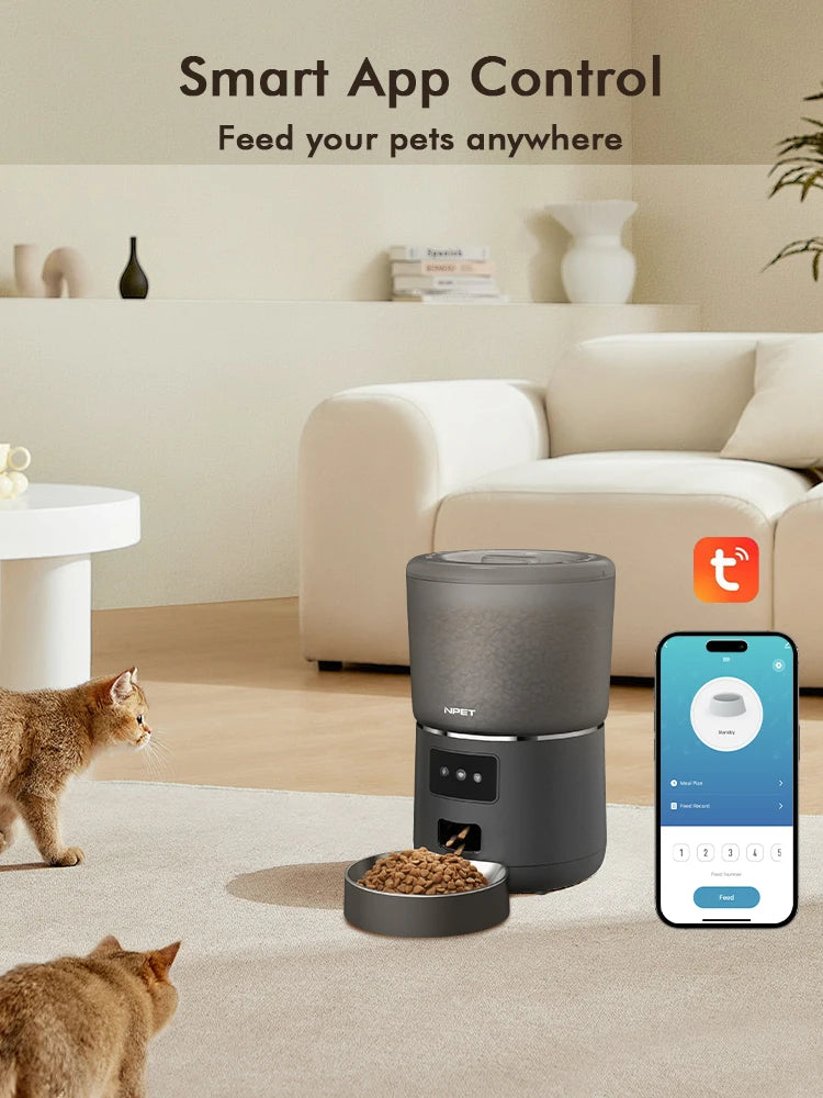 NPET 4L Automatic smart pet feeder for cats dogs multiple pets with stainless steel bowl Customize healthy food 1-9 portions