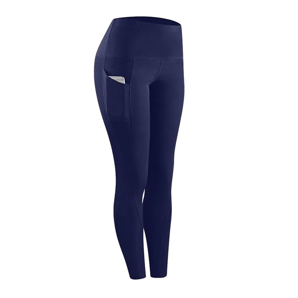 Side Pocket Leggings Women Push Up High Waist Pants Workout Fitness Tights Gym Leggins Mujer Sports Running Yoga Athletic Pants