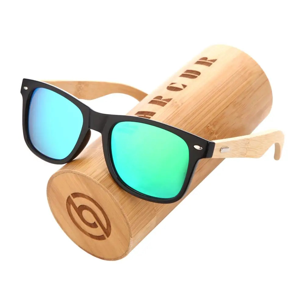 BARCUR Polarized Glasses Men Bamboo Wood Sun Glasses Women Fashion Mirror Sunglasses Brand Designer Eyewear