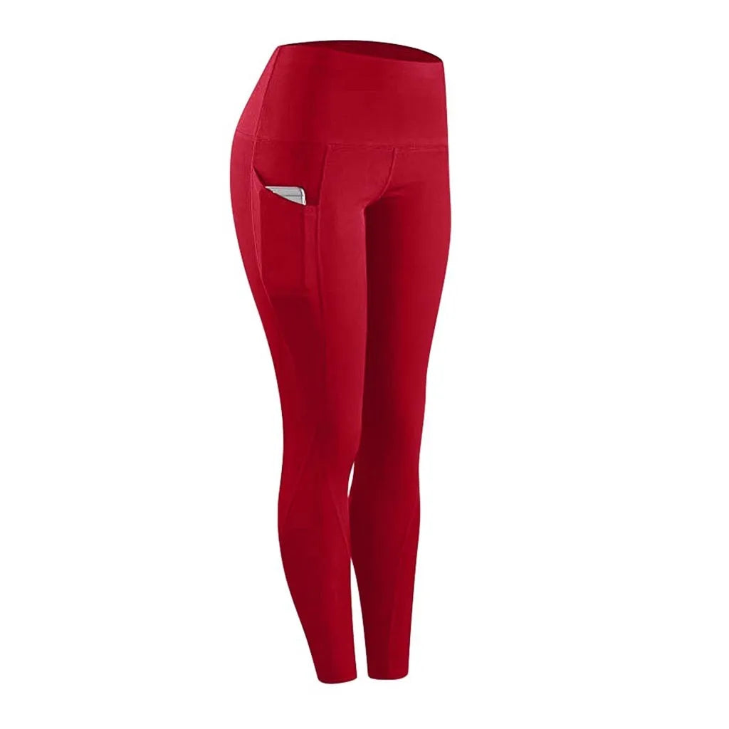 Side Pocket Leggings Women Push Up High Waist Pants Workout Fitness Tights Gym Leggins Mujer Sports Running Yoga Athletic Pants