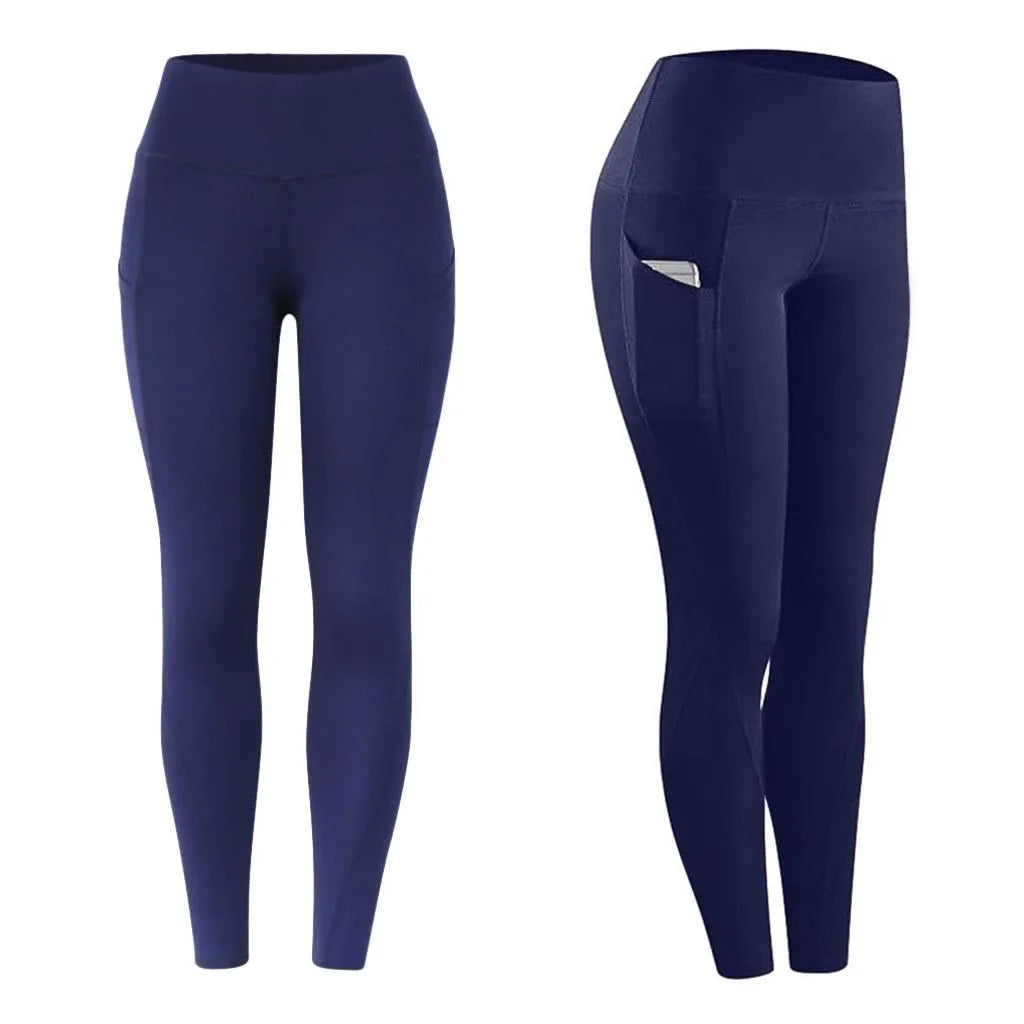 Side Pocket Leggings Women Push Up High Waist Pants Workout Fitness Tights Gym Leggins Mujer Sports Running Yoga Athletic Pants