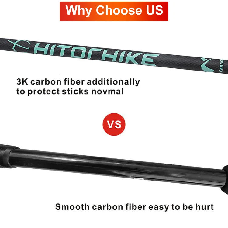 Carbon Fiber External Quick Lock Trekking Poles, Nordic Walking Stick, Hiking Telescope Stick, Shooting Crutch, 210 g/pc