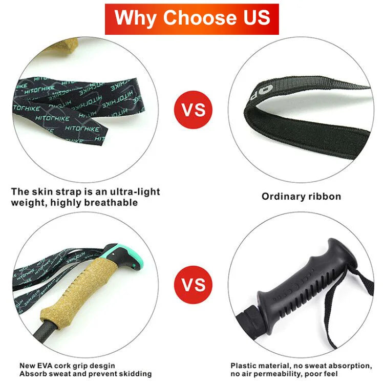 Carbon Fiber External Quick Lock Trekking Poles, Nordic Walking Stick, Hiking Telescope Stick, Shooting Crutch, 210 g/pc