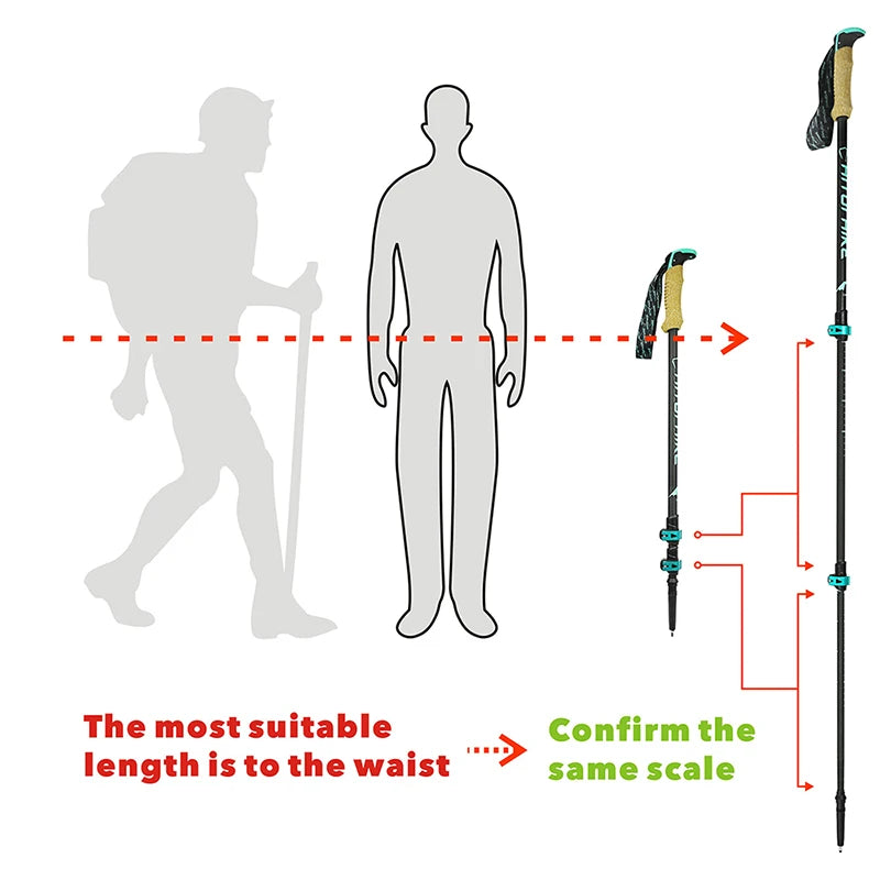 Carbon Fiber External Quick Lock Trekking Poles, Nordic Walking Stick, Hiking Telescope Stick, Shooting Crutch, 210 g/pc