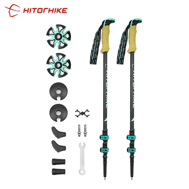 Carbon Fiber External Quick Lock Trekking Poles, Nordic Walking Stick, Hiking Telescope Stick, Shooting Crutch, 210 g/pc
