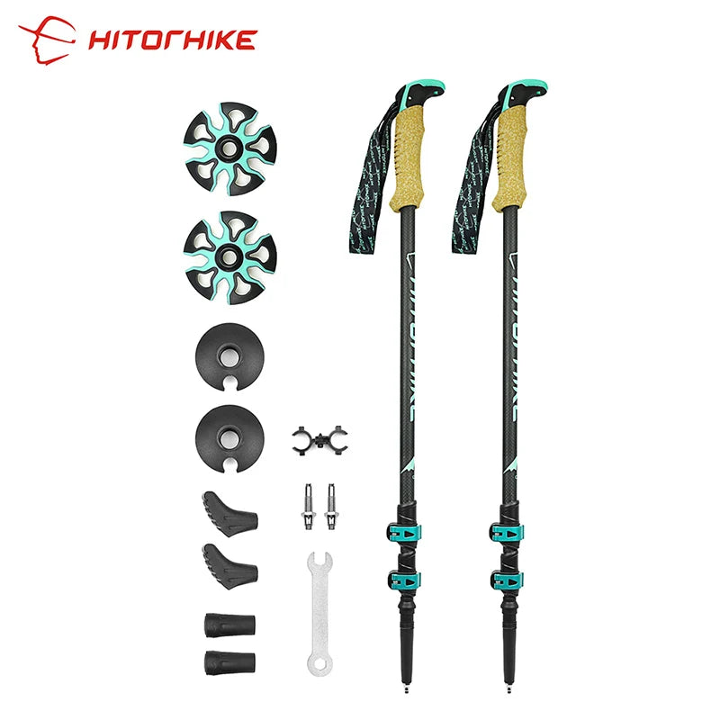 Carbon Fiber External Quick Lock Trekking Poles, Nordic Walking Stick, Hiking Telescope Stick, Shooting Crutch, 210 g/pc