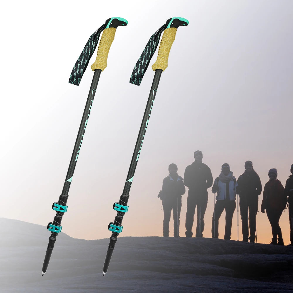 Carbon Fiber External Quick Lock Trekking Poles, Nordic Walking Stick, Hiking Telescope Stick, Shooting Crutch, 210 g/pc