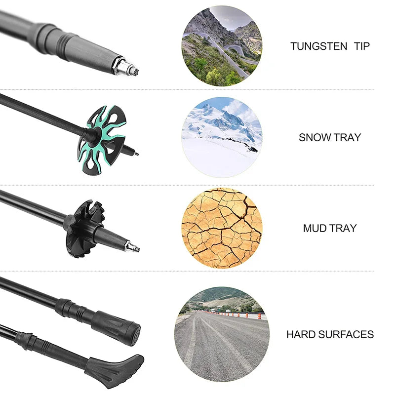 Carbon Fiber External Quick Lock Trekking Poles, Nordic Walking Stick, Hiking Telescope Stick, Shooting Crutch, 210 g/pc