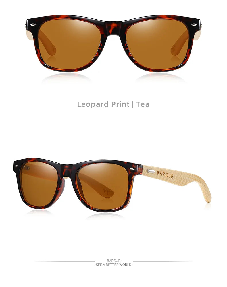 BARCUR Polarized Glasses Men Bamboo Wood Sun Glasses Women Fashion Mirror Sunglasses Brand Designer Eyewear