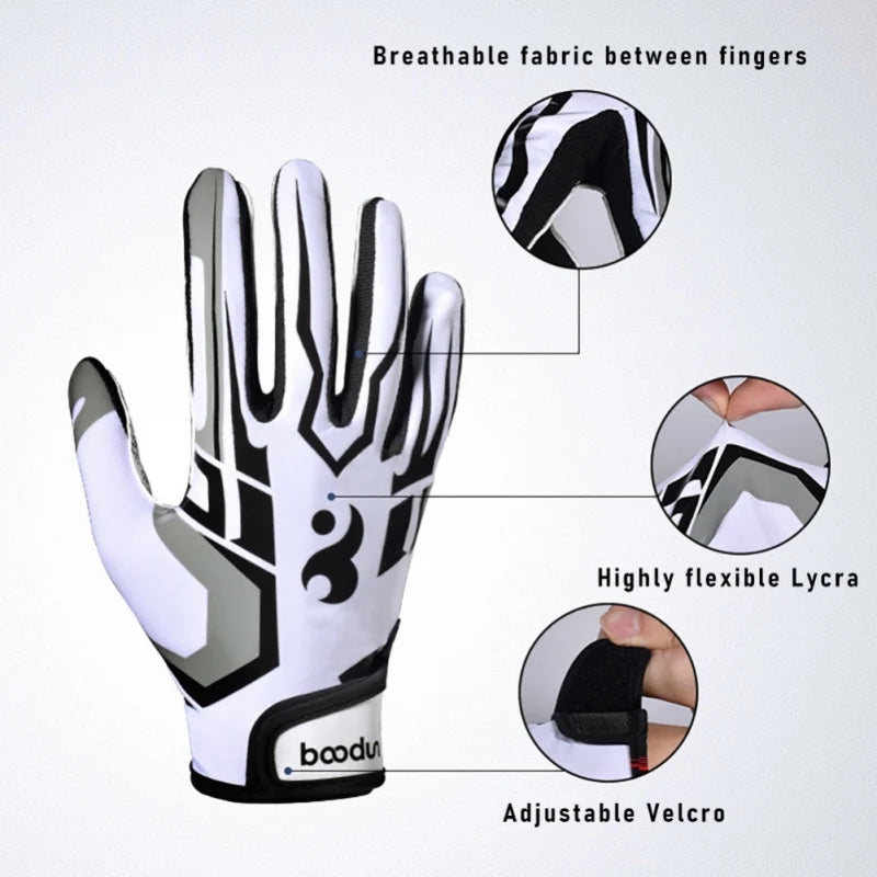 Men Women Rugby Gloves Breathable Anti-slip Full Finger Silicone Baseball American Football Gloves Adjustable Wristband Gloves