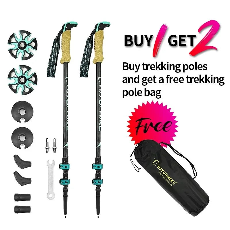 Carbon Fiber External Quick Lock Trekking Poles, Nordic Walking Stick, Hiking Telescope Stick, Shooting Crutch, 210 g/pc