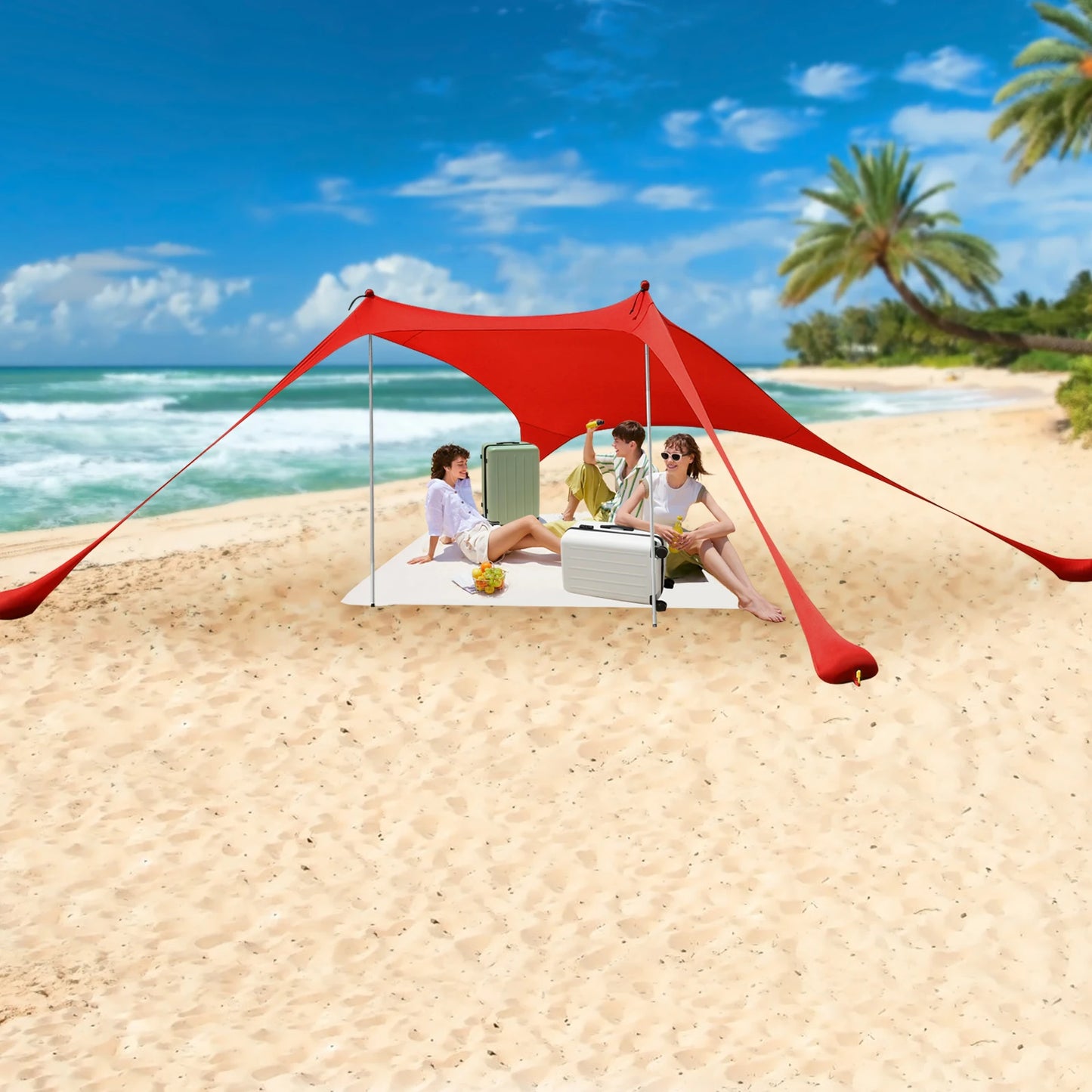 Red 2m * 1.6m Beach Elastic Sunshade Outdoor Tent for Beach Camping For 2-3 People For Beach Camping Fishing Backyard Picnic