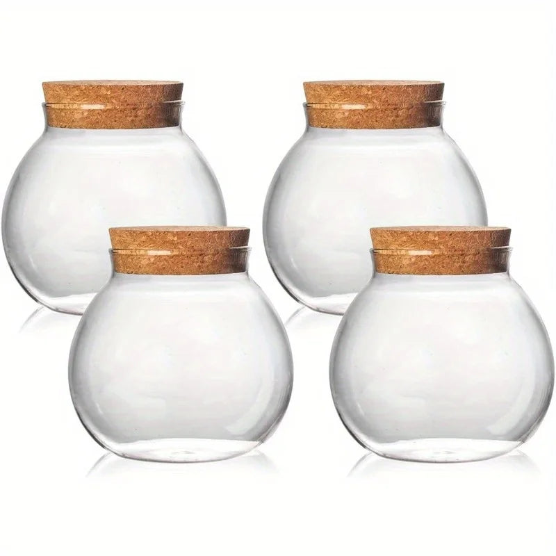 500ml/17 oz Clear Glass Bottles with Cork Stopper-Empty Refillable Round Food Flower Tea Candy Seasoning Storage Container Jars