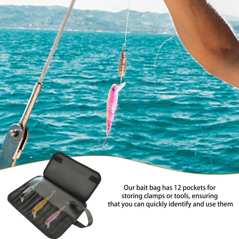 12 Slots Portabale Fishing Lure Spoon Bag Foldable Fishing Jig Bag Fishing Tackle Pocket Bag Organizer For Baits Hooks Lines