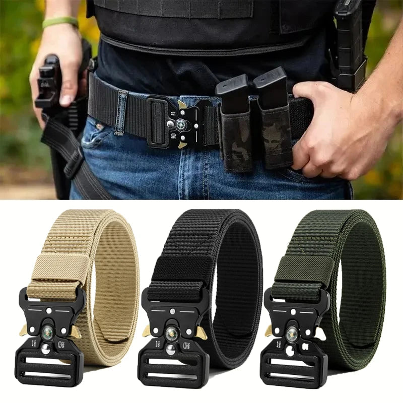 Compass Multi-Function Outdoor Tactical Belt for Men and Women Durable Quick-Dry Canvas Nylon Webbing Hiking Camping Sport Gear