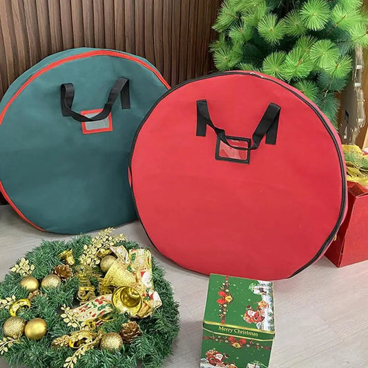 60Cm Christmas Wreath Storage Bag  with Thickened Oxford Cloth Seasonal Holiday Wreath Storage Container  with Handle and Zipper