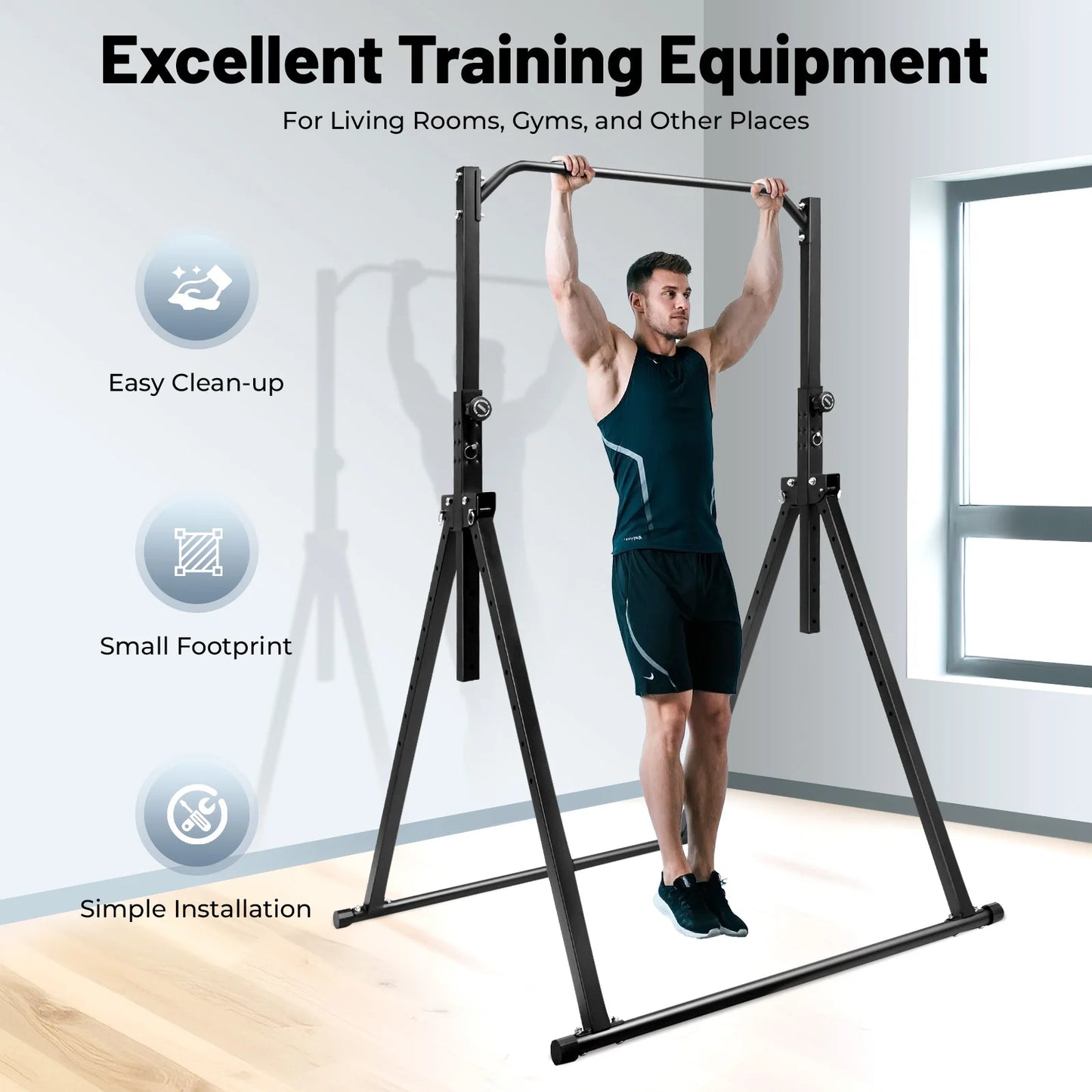 Black Triangular Pull Up Station Adjustable Height Carbon Steel Pull Up Bar for Home Gym Strength Training Equipment
