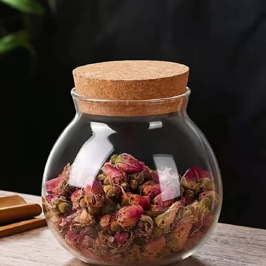 500ml/17 oz Clear Glass Bottles with Cork Stopper-Empty Refillable Round Food Flower Tea Candy Seasoning Storage Container Jars