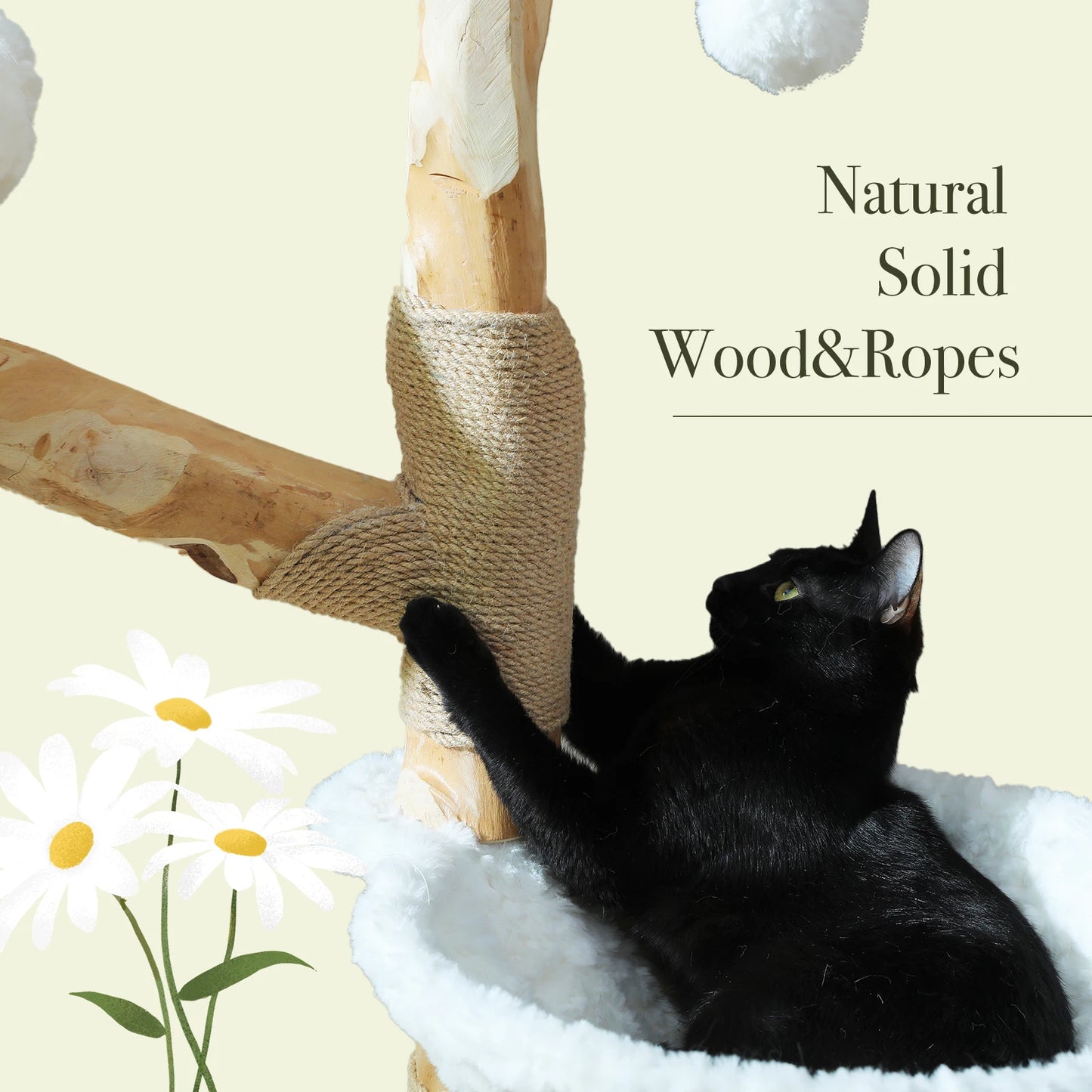 59" Cat Tree Modern Cat Tower with Spacious Cat Condo,Round Cozy Hammock,2 Flower Perches,Double Comfort Perfect for Indoor Cats