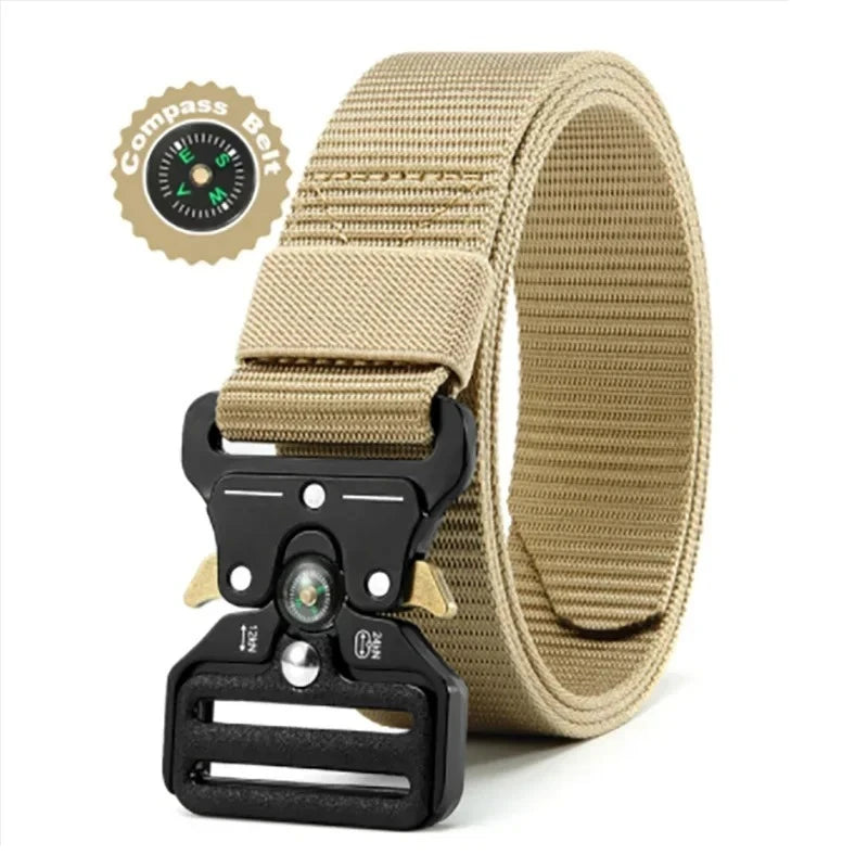 Compass Multi-Function Outdoor Tactical Belt for Men and Women Durable Quick-Dry Canvas Nylon Webbing Hiking Camping Sport Gear