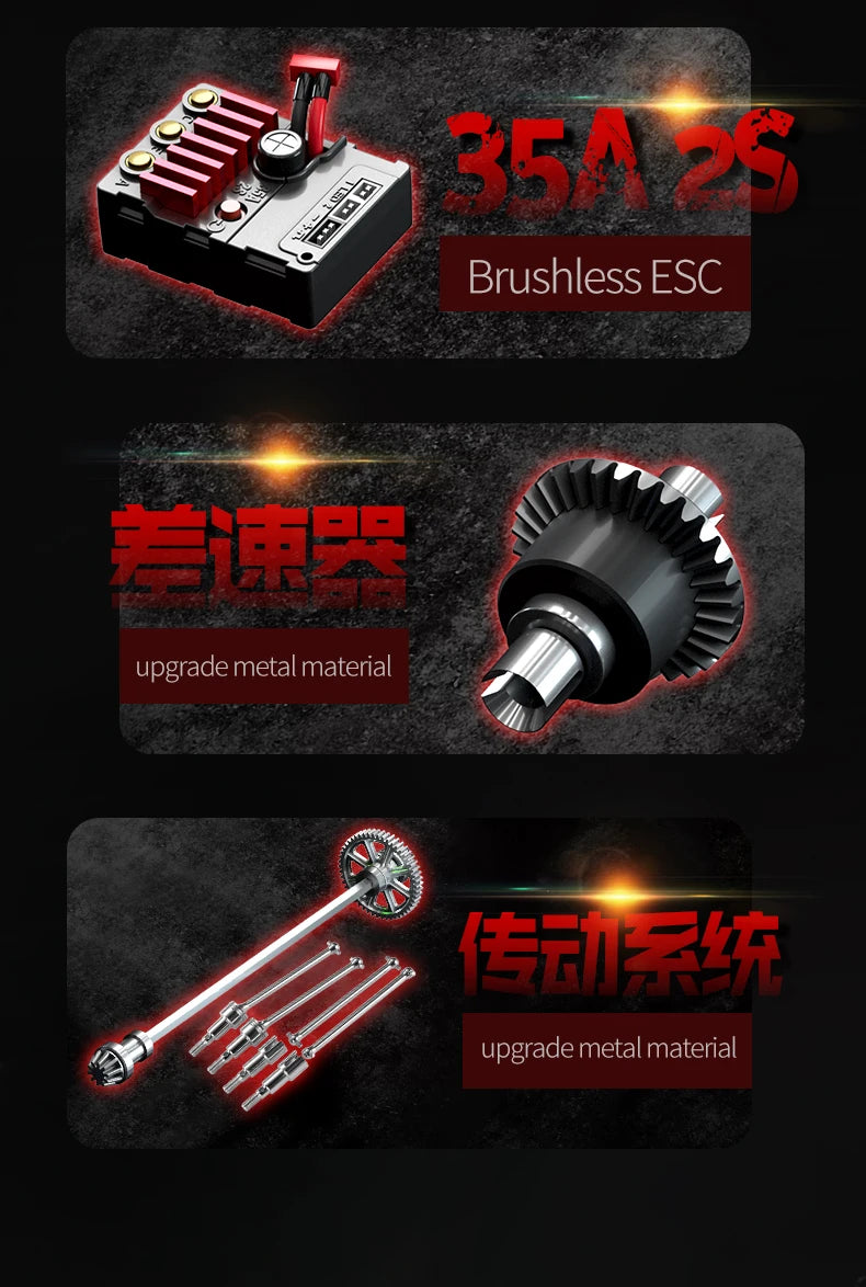 16103 PRO RC Offroad 4x4 70KM/H High-Speed RC Car 2.4GHz Brushless Motor, 1:16 4WD Off-road Climbing Vehicle Wtith LED Light