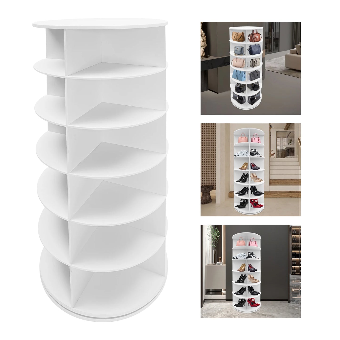 24 Pairs 6-Tier White Rotating Shoe Rack Free Standing Shoe Rack Shoe Organizer for Entrance Livingroom Bedroom Cloakroom