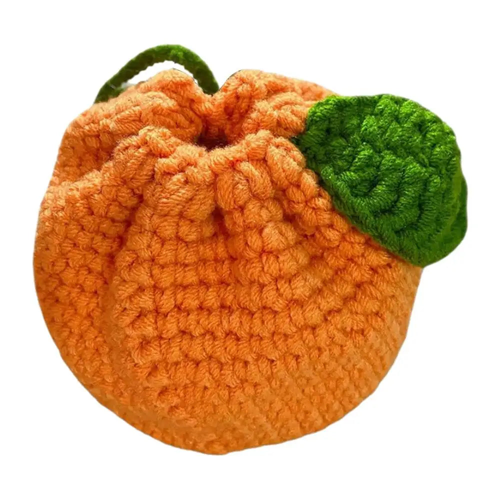 Orange Coin Purse Crochet Drawstring Bag Cute Drawstring Orange-Shaped Cute Wallet Crochet Tangerine Bag For Coin Chargers