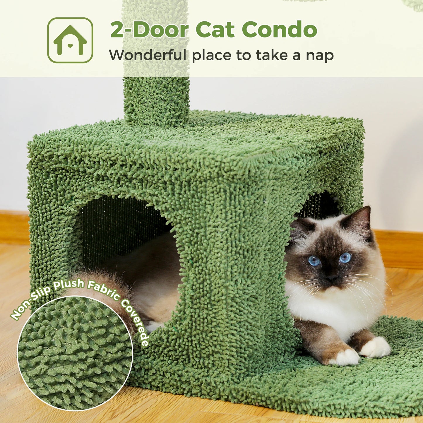 Cactus Cat Tree with Lagre Condo, Hammock, Dangling Ball, Small Cat Tower, Cat Scratching Post for Indoor, Cat Toys