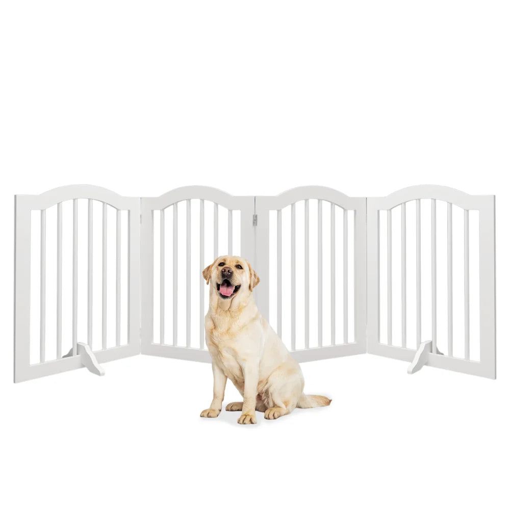 27.6" Height Tall Freestanding Pet Gate 4 Panels Foldable Dog Gate Solid Wood Folding Safety Fence Wooden Dog Gate with 2 Pcs