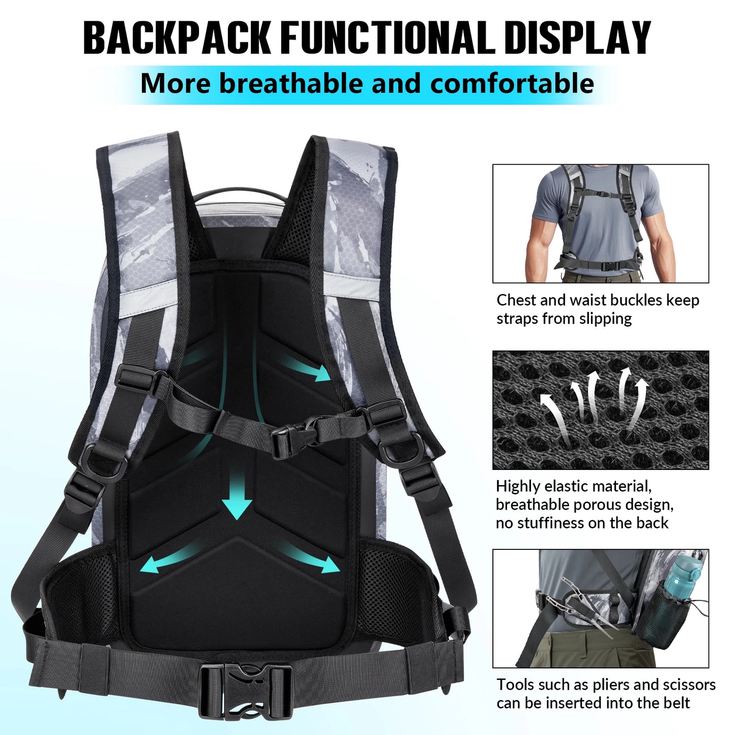 THKFISH IPX8 Waterproof Fishing Backpack Fly Fishing Bag Brown Fishing Tackle Storage Bags Outdoor Climbing Hiking Backpacks