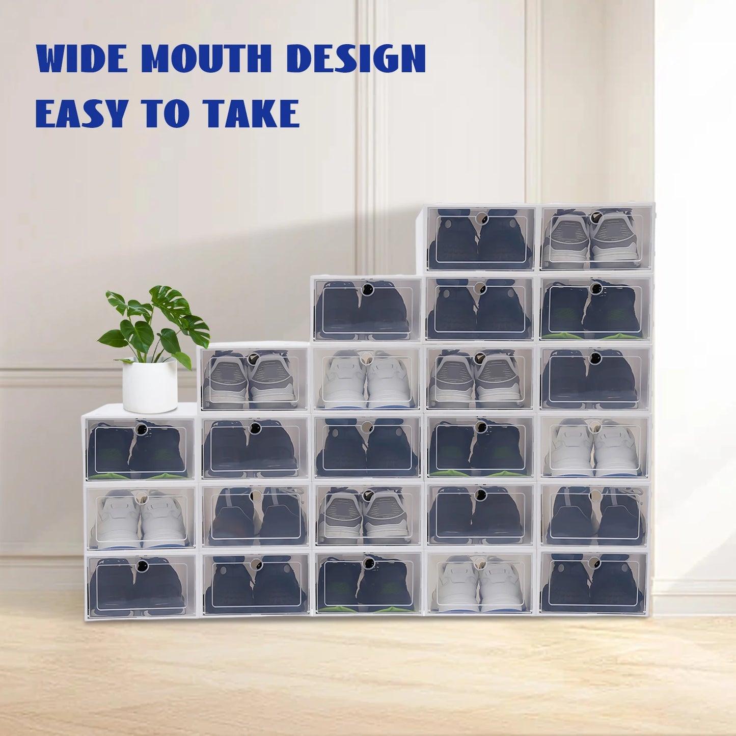 24pcs/set Transparent Plastic Shoe Case  Large Thickened Shoe Box Stackable Organizer Drawer Shoe Rack White