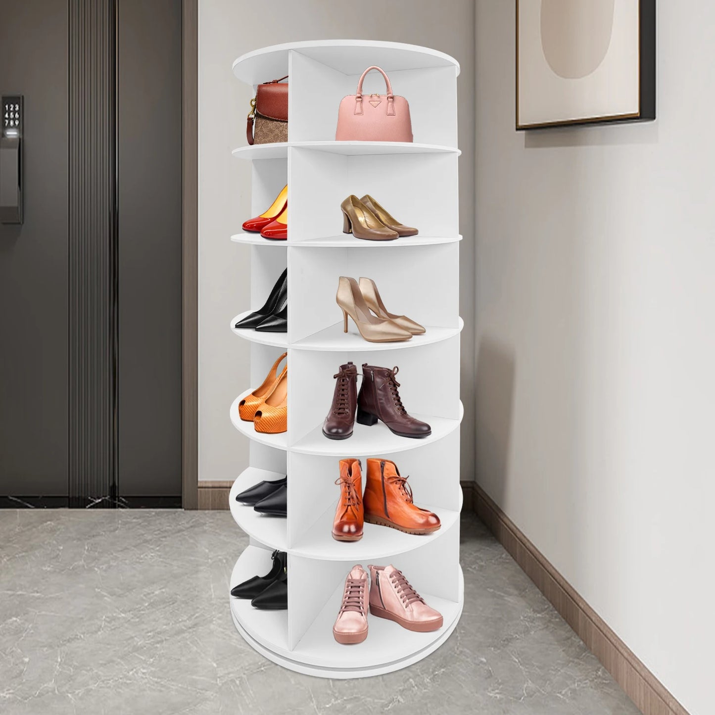 24 Pairs 6-Tier White Rotating Shoe Rack Free Standing Shoe Rack Shoe Organizer for Entrance Livingroom Bedroom Cloakroom