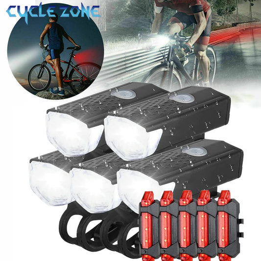 Bicycle Front Rear Light Set LED Rechargeable MTB Bike Head Light Cycling Red Warning Tail Light Accessories for Night Riding