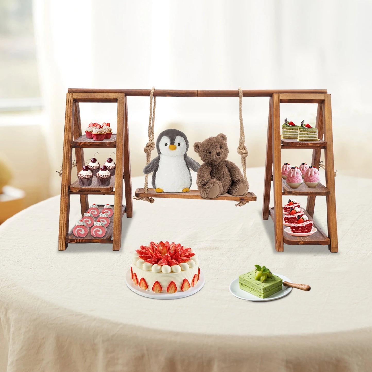 Wooden Dessert Display Stand Cake Stand 3 Tier Serving Tray Decorative Tiered Plate for Birthday Party Cupcake Decor