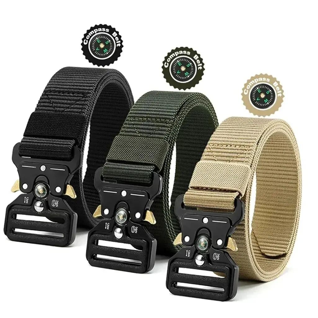 Compass Multi-Function Outdoor Tactical Belt for Men and Women Durable Quick-Dry Canvas Nylon Webbing Hiking Camping Sport Gear
