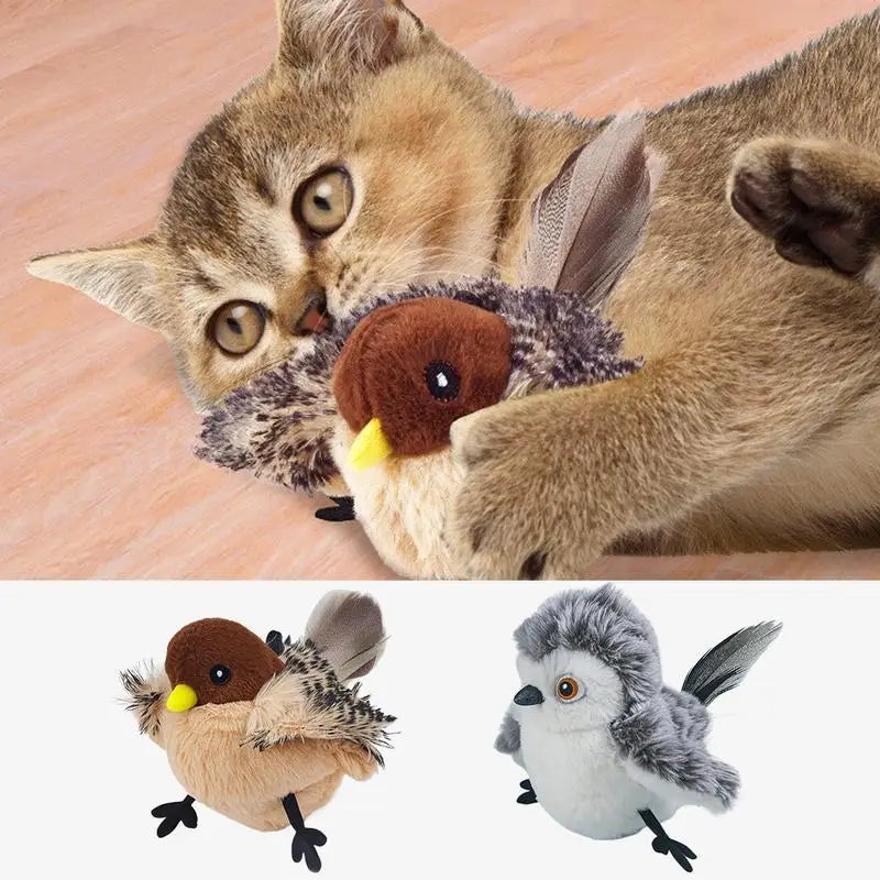 Flapping Bird Cat Toy Touch-Activated Lifelikes Sparrow Snowy Owl Chirping Cat Toy For Indoor Interactive Relieve Boredom